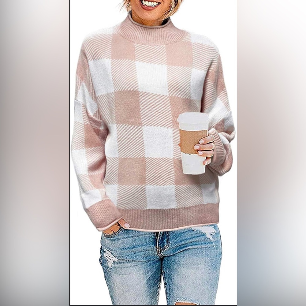 Zesica Boxy Checker Board Sweater NEW Size XL Mauve Pink Cozy Soft Girl Coquette